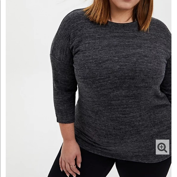 Super Soft Plush Heather Black 3/4 Sleeve Crew Tee